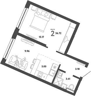 Планировка — Сибирский сад, 2-комн., 37 м²