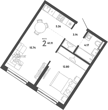 Планировка — Сибирский сад, 2-комн., 41 м²