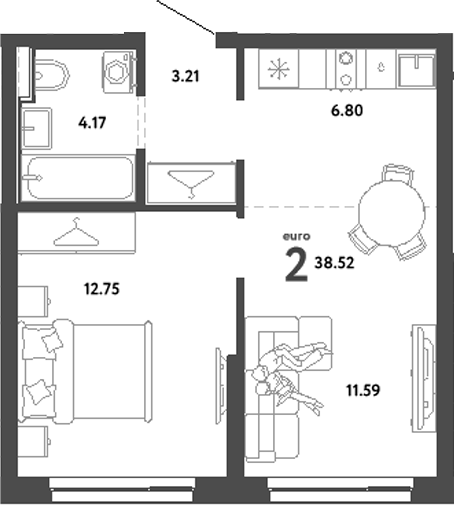Планировка — Сибирский сад, 2-комн., 39 м²
