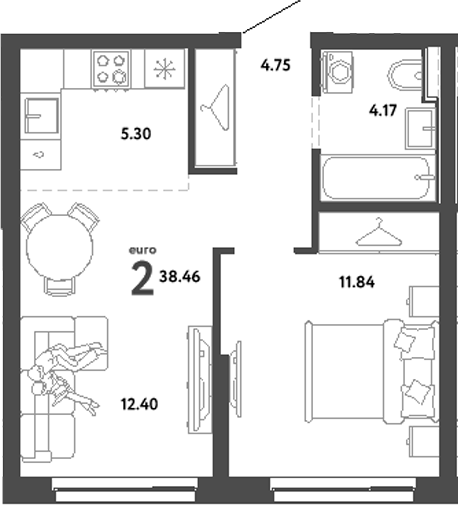 Планировка — Сибирский сад, 2-комн., 38 м²