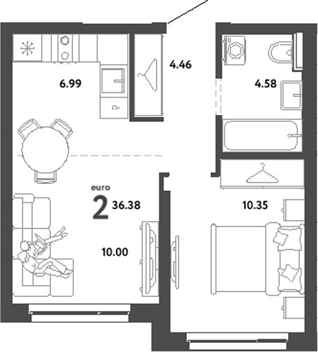 Планировка — Сибирский сад, 2-комн., 36 м²