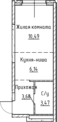Планировка — Синица на Куйбышева, Студия, 24 м²