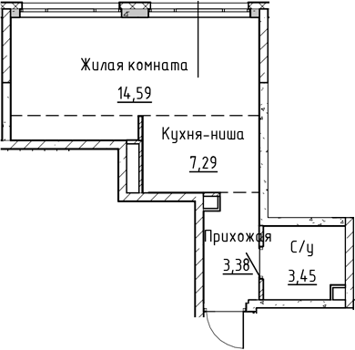 Планировка — Синица на Куйбышева, Студия, 29 м²