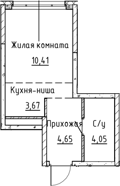 Планировка — Синица на Куйбышева, Студия, 23 м²