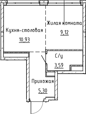 Планировка — Синица на Куйбышева, Студия, 29 м²