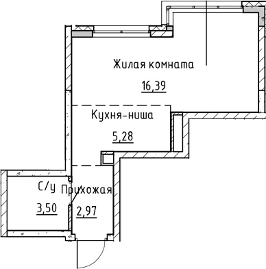 Планировка — Синица на Куйбышева, Студия, 28 м²