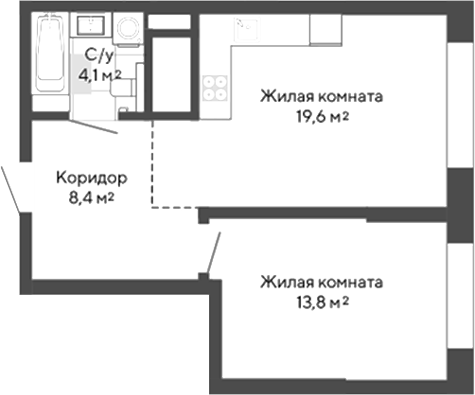 Планировка — Изумрудный бор 2.0, 1-комн., 46 м²