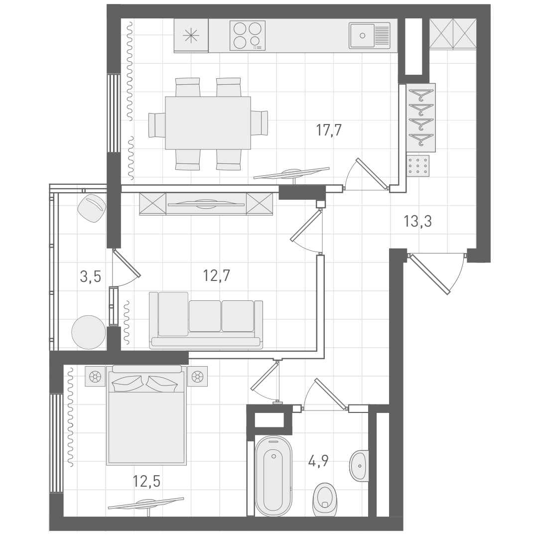 Планировка — Русь XXI, 2-комн., 61 м²