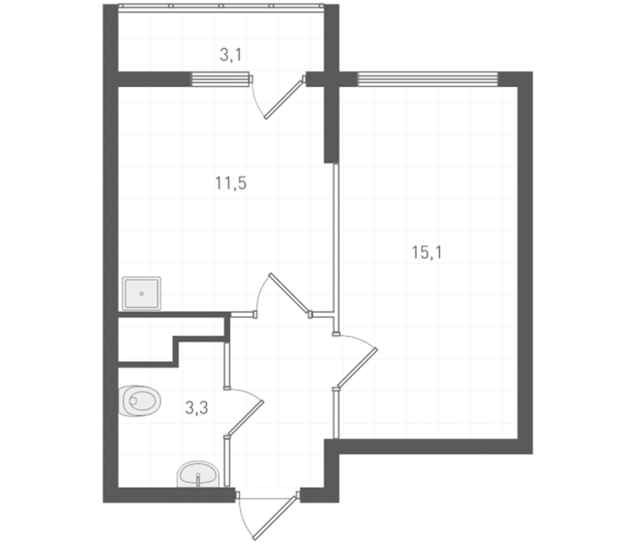 Планировка — Старт, 1-комн., 33 м²
