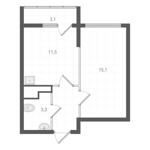 Планировка — Старт, 1-комн., 33 м²