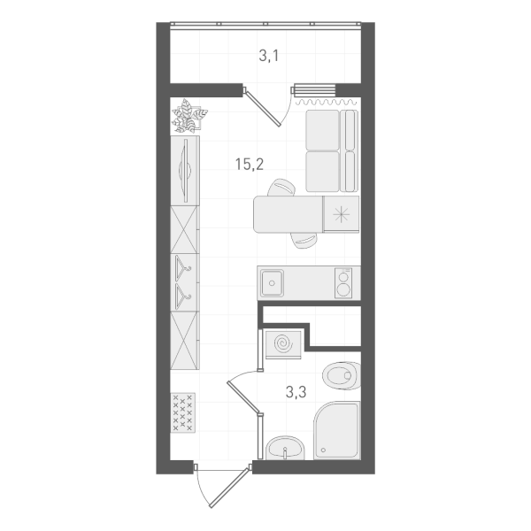 Планировка — Старт, Студия, 18 м²