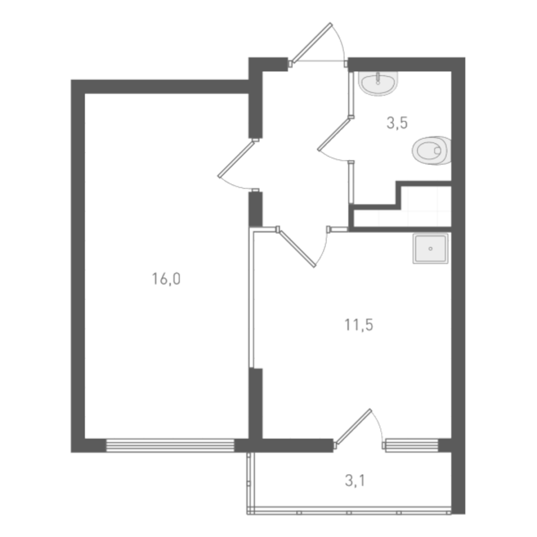 Планировка — Старт, 1-комн., 35 м²