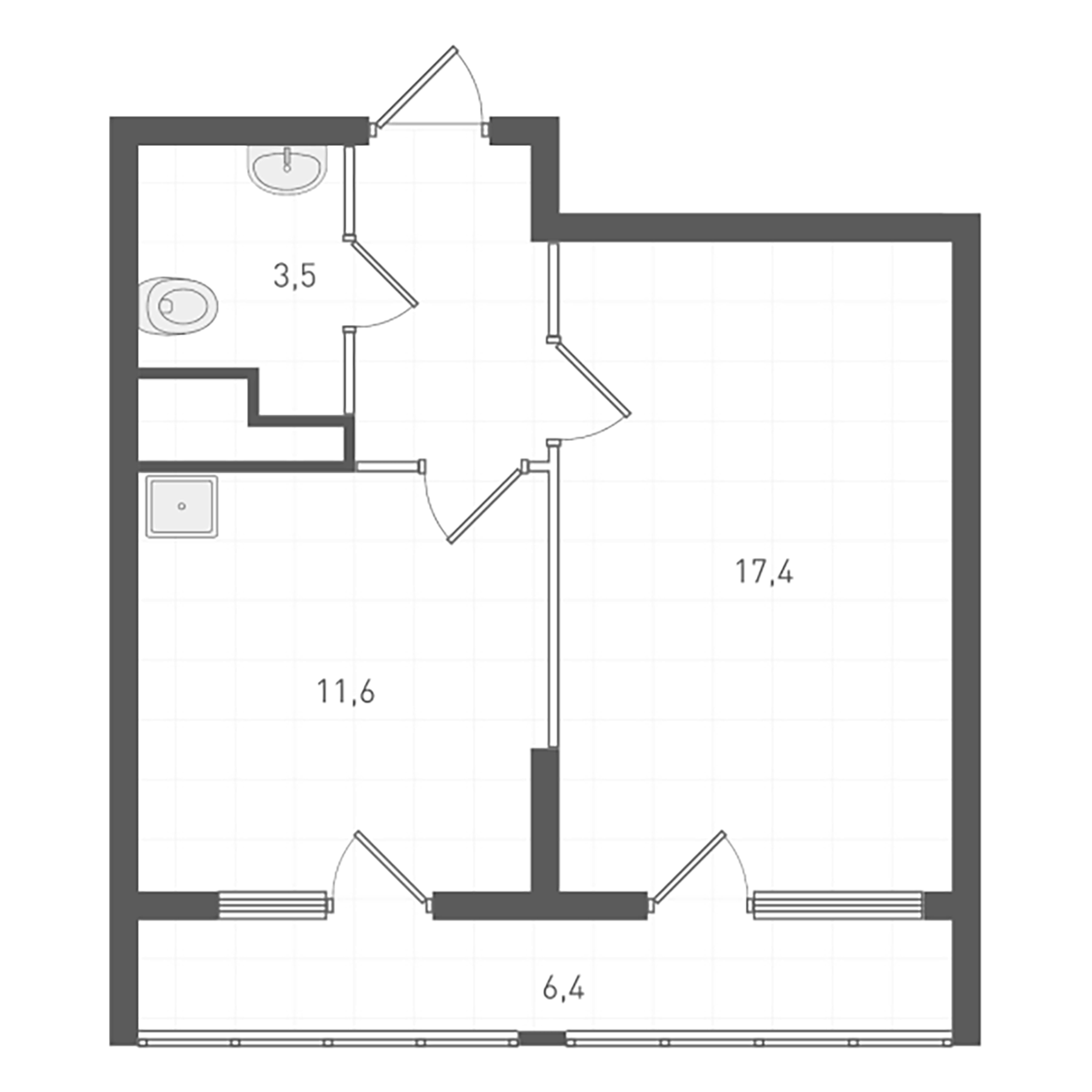Планировка — Старт, 1-комн., 35 м²