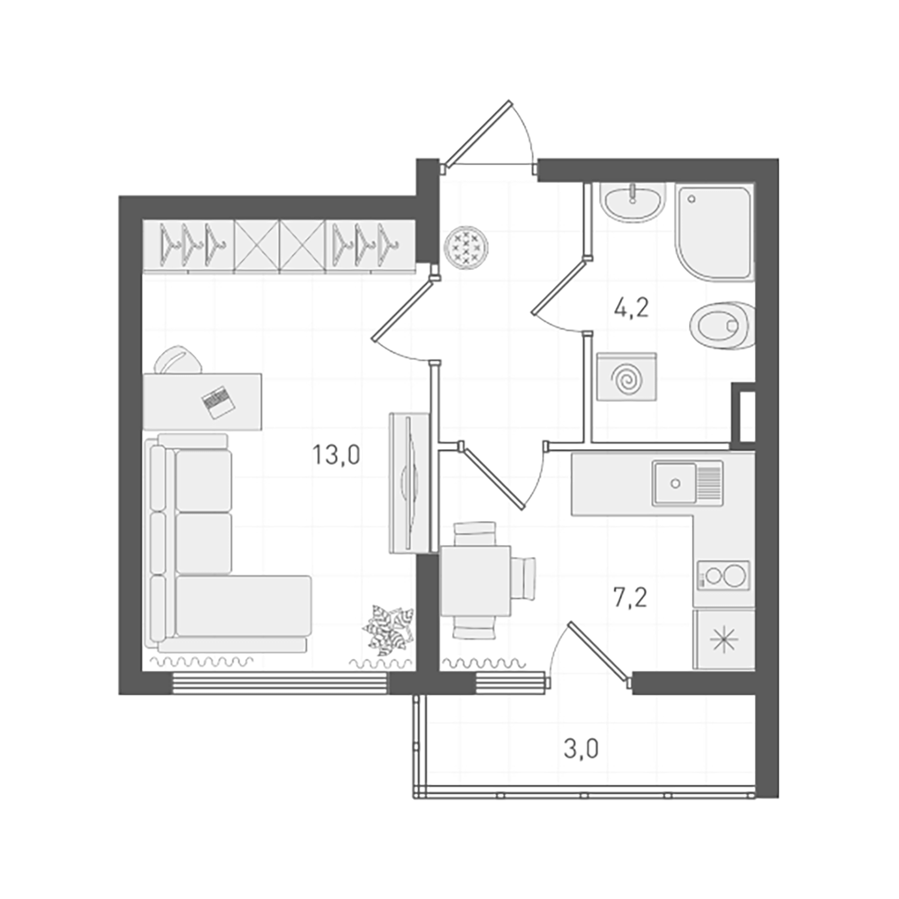 Планировка — Старт, 1-комн., 29 м²