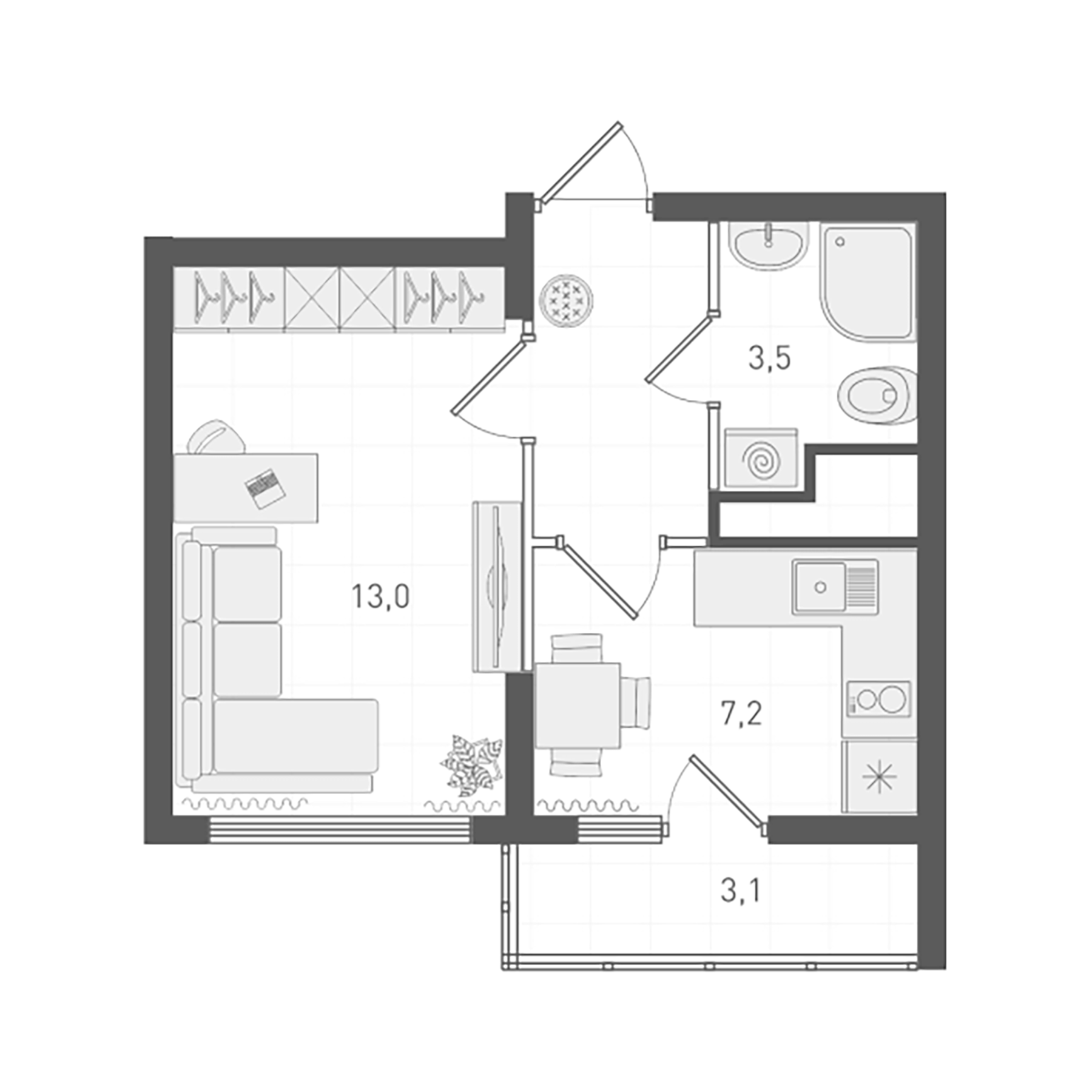 Планировка — Старт, 1-комн., 28 м²