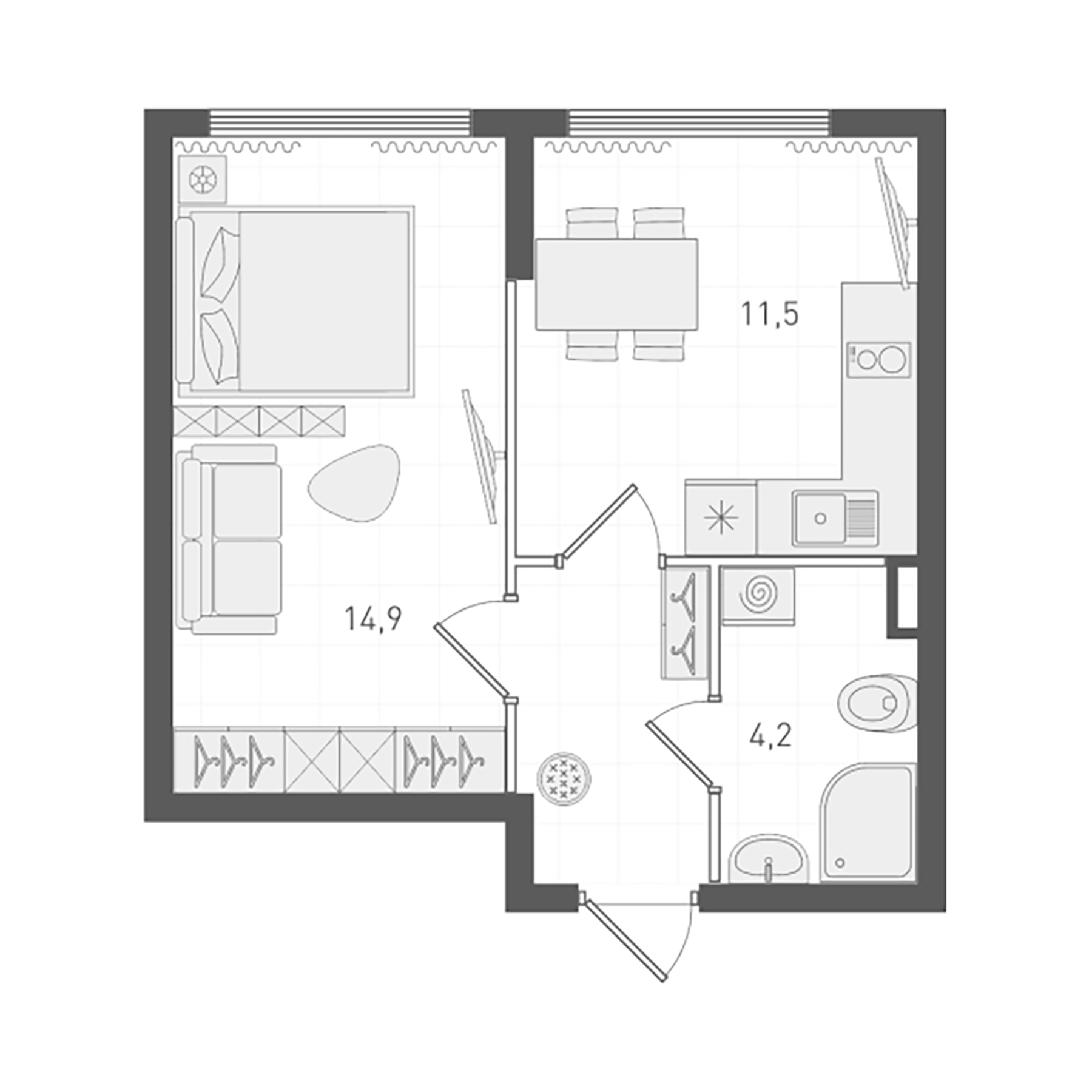 Планировка — Старт, 1-комн., 35 м²