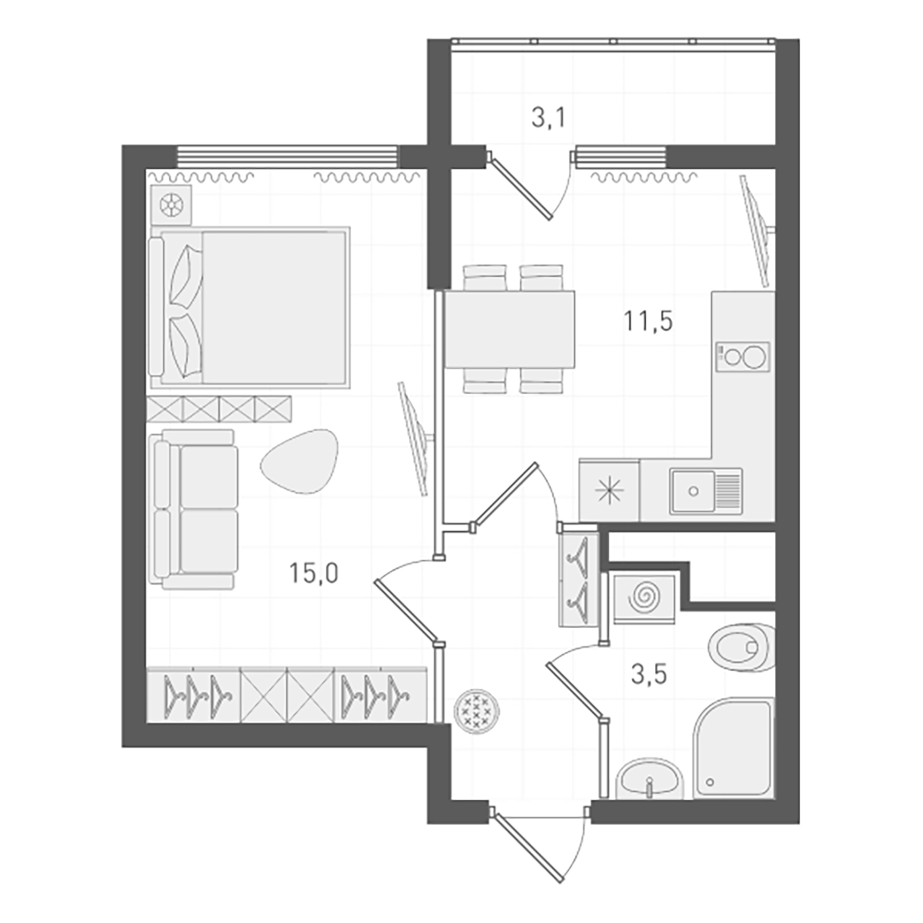 Планировка — Старт, 1-комн., 33 м²