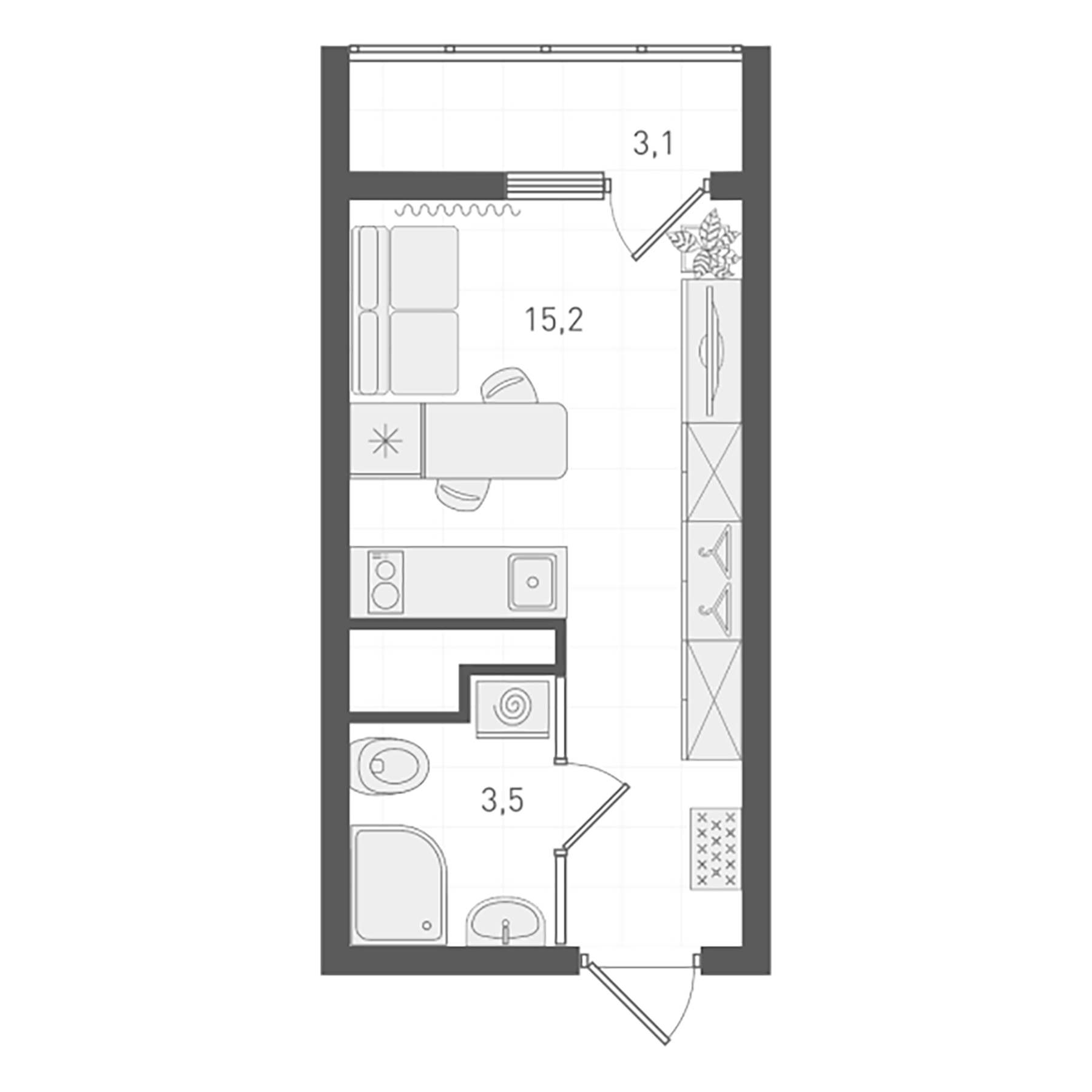 Планировка — Старт, Студия, 19 м²