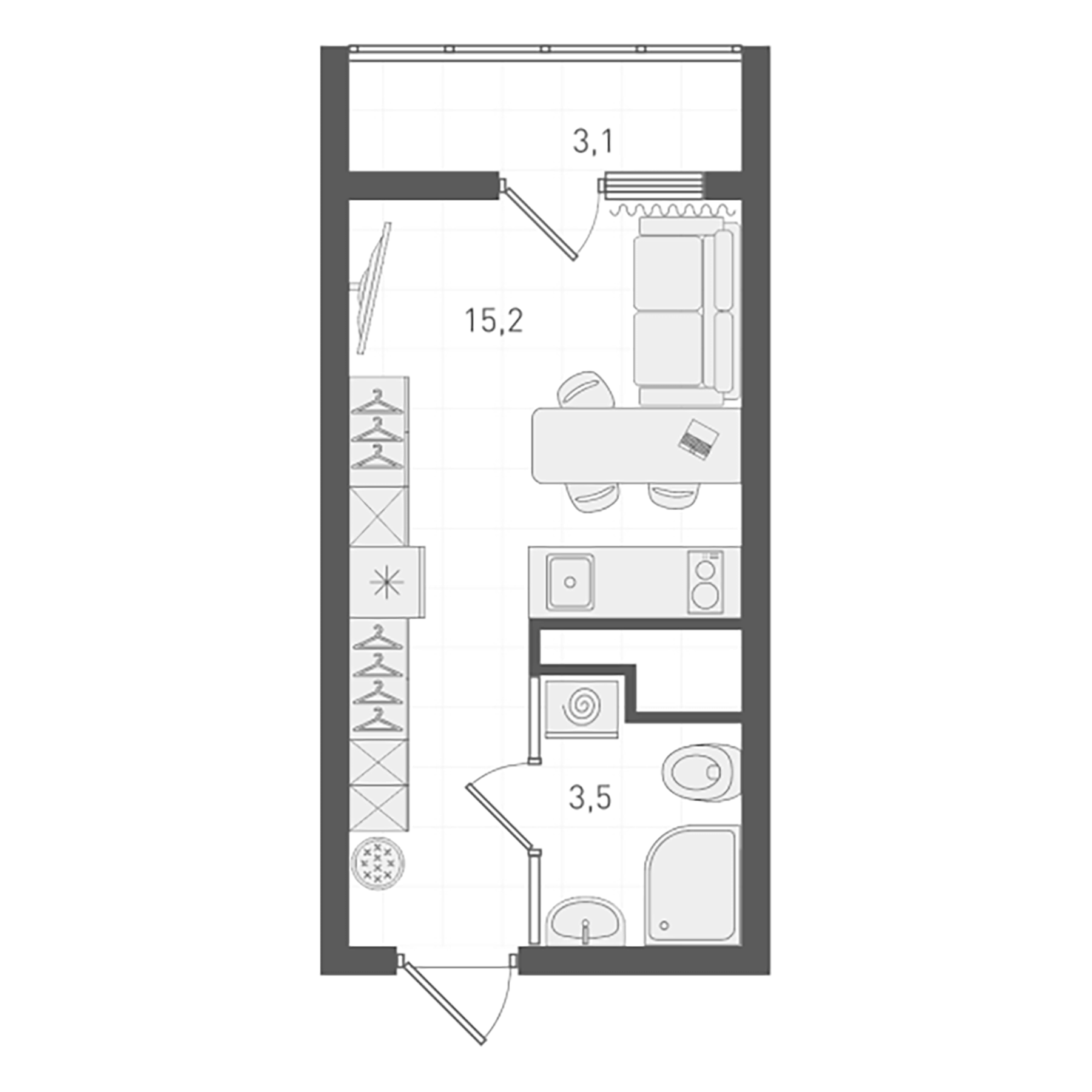 Планировка — Старт, Студия, 19 м²