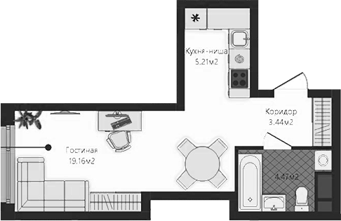 Планировка — Маяковка, Студия, 32 м²