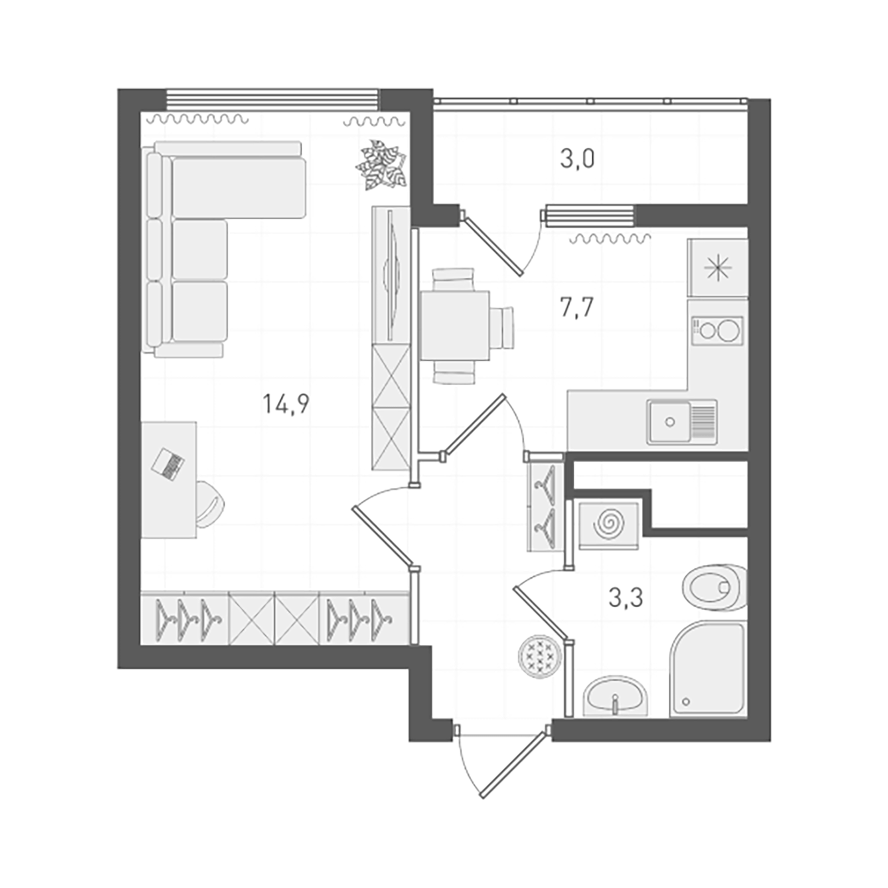 Планировка — Старт, 1-комн., 30 м²