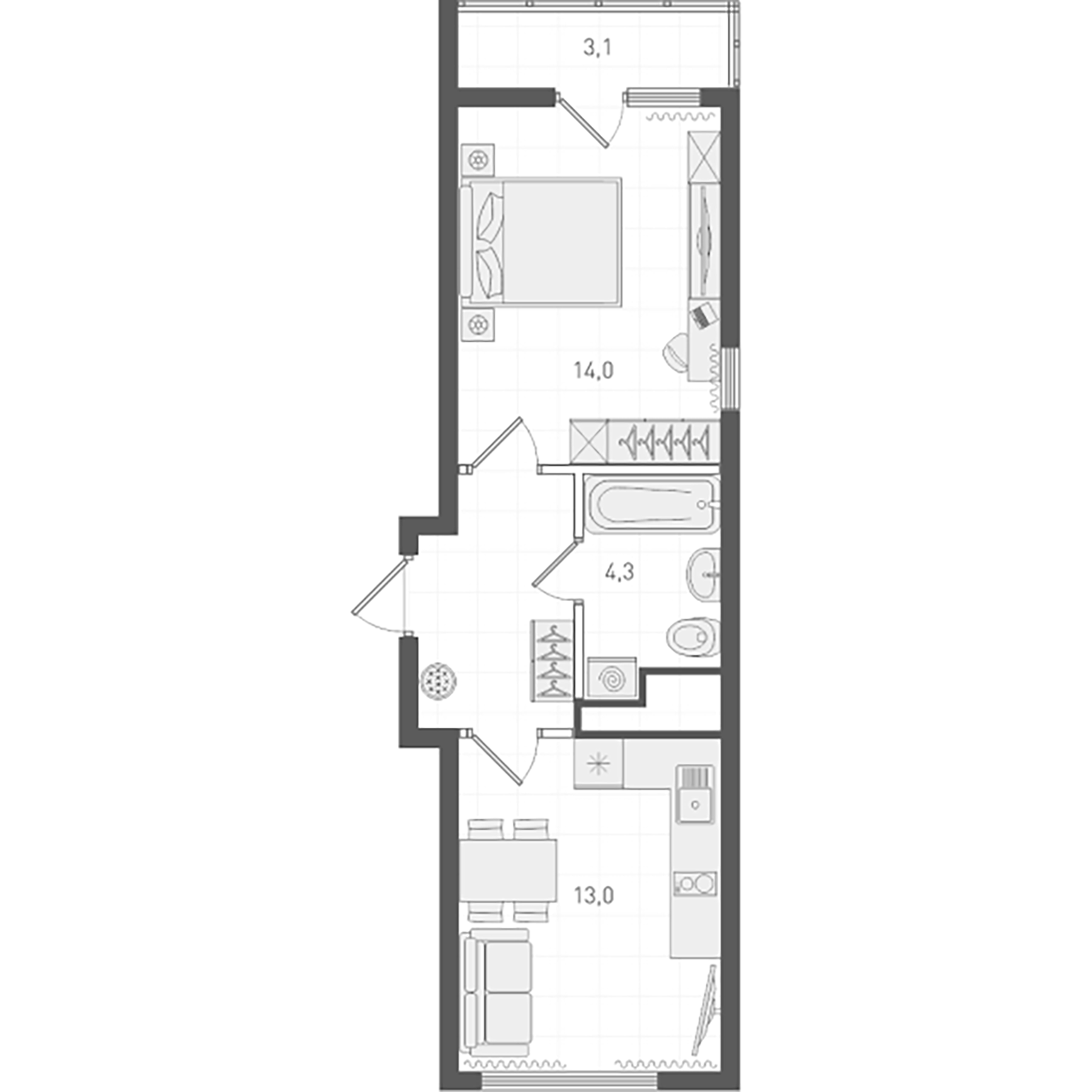 Планировка — Старт, 1-комн., 37 м²