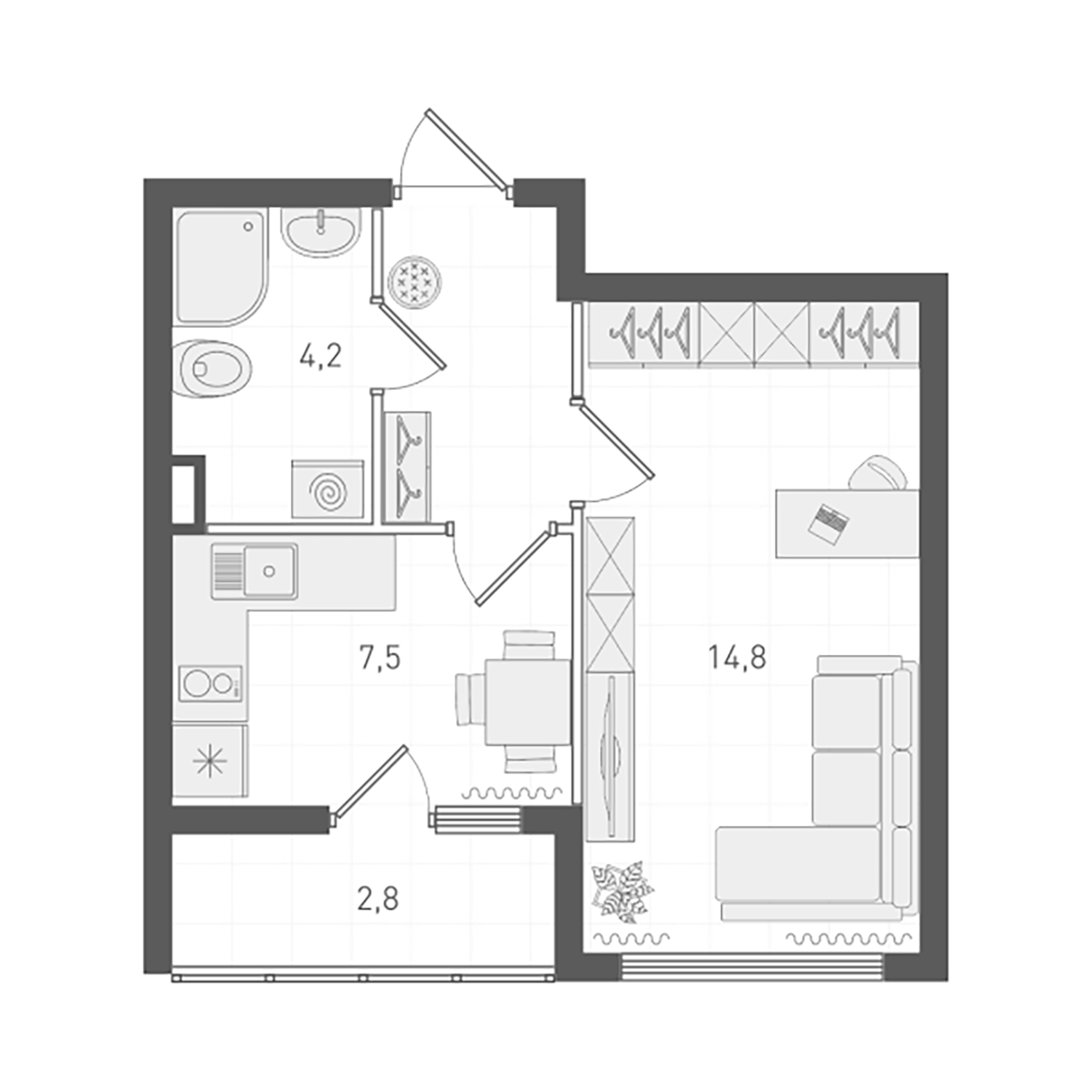 Планировка — Старт, 1-комн., 29 м²