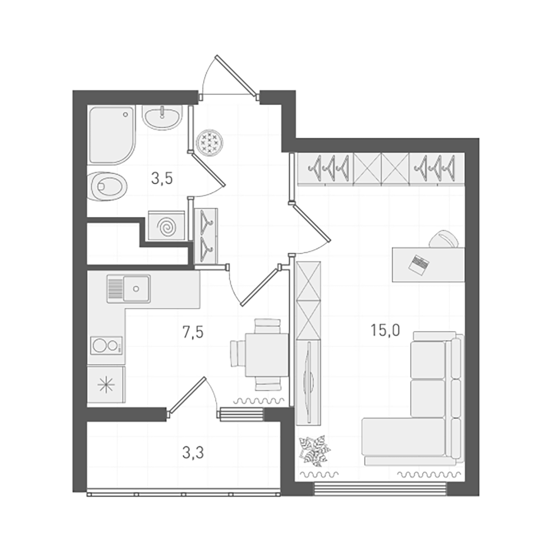 Планировка — Старт, 1-комн., 30 м²