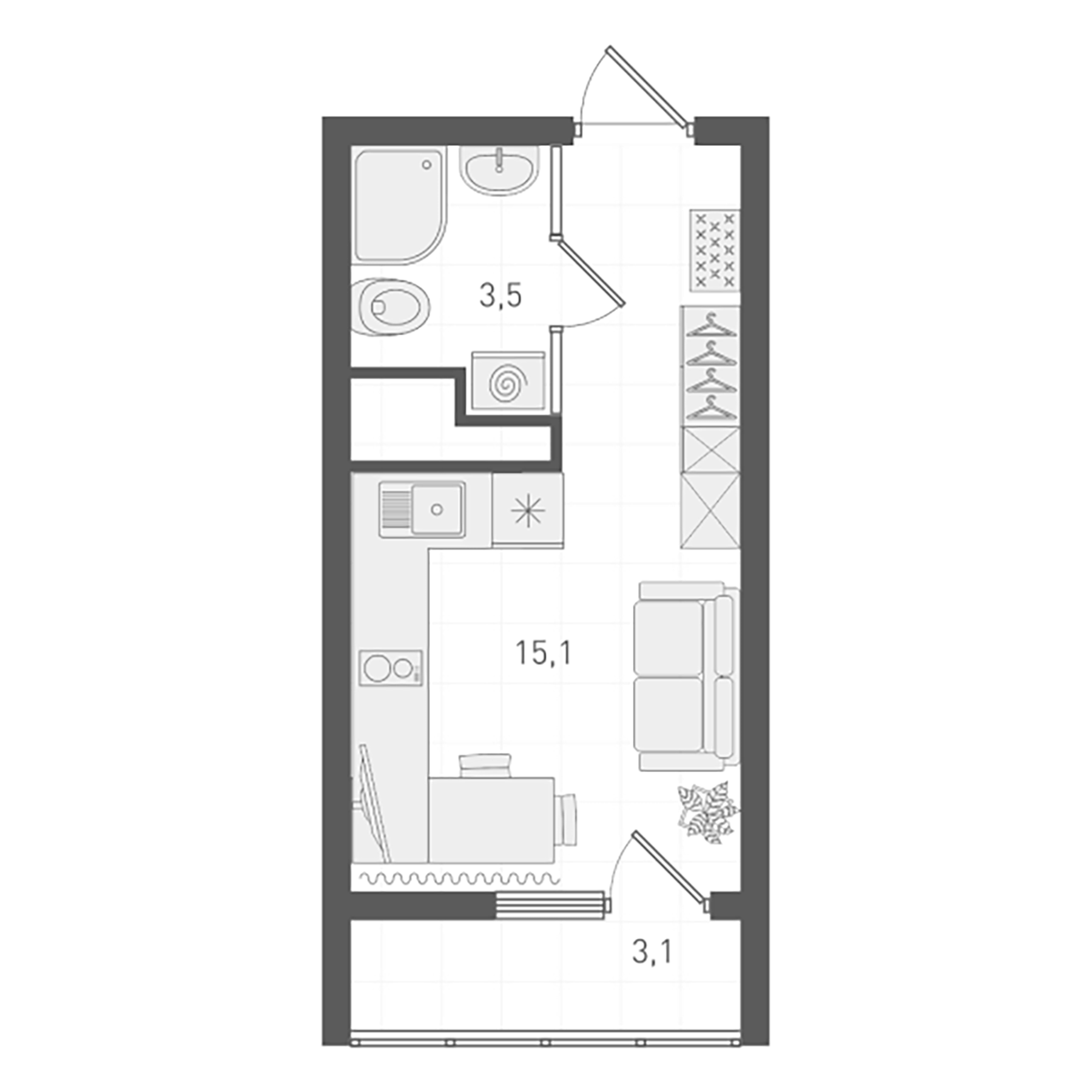 Планировка — Старт, Студия, 19 м²