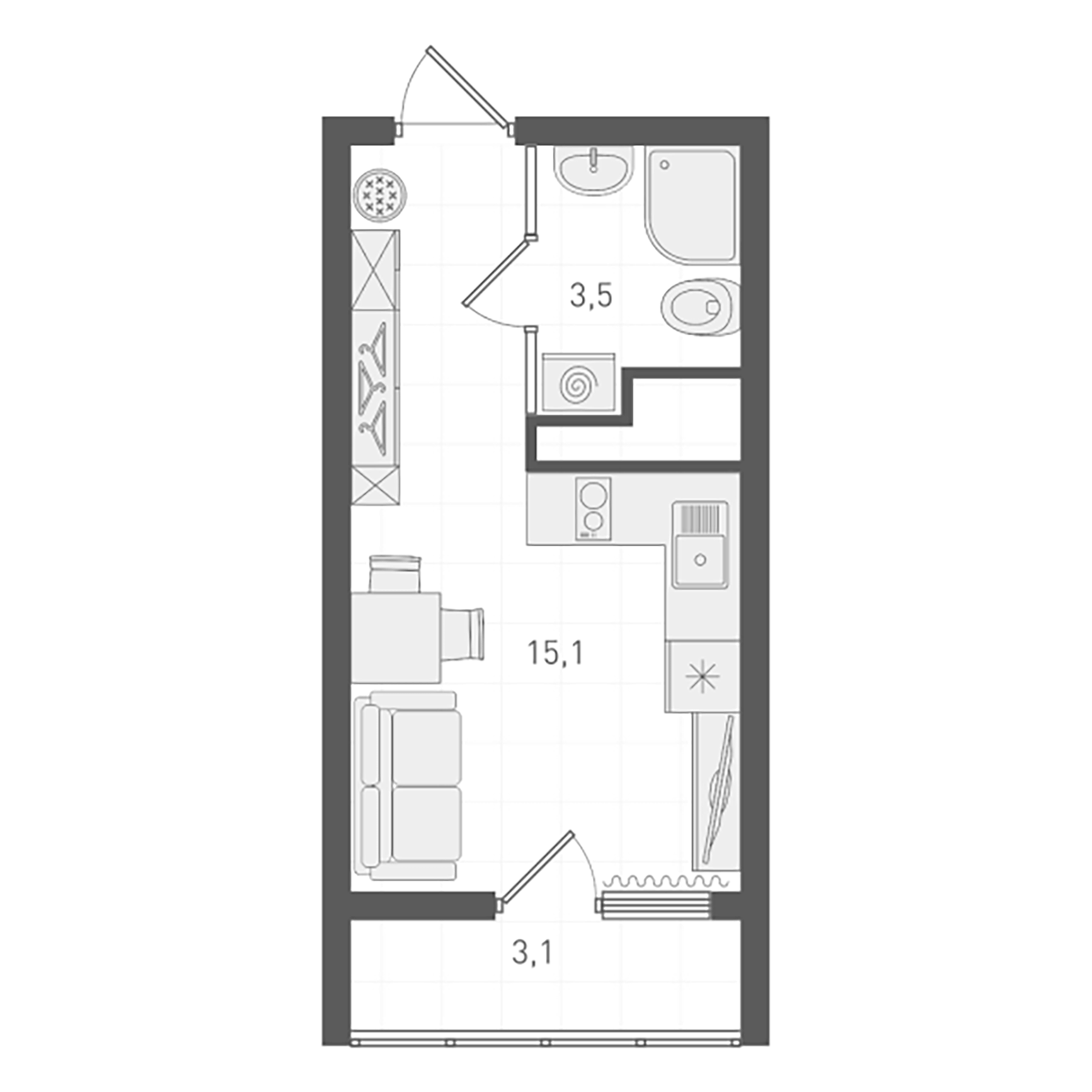 Планировка — Старт, Студия, 19 м²
