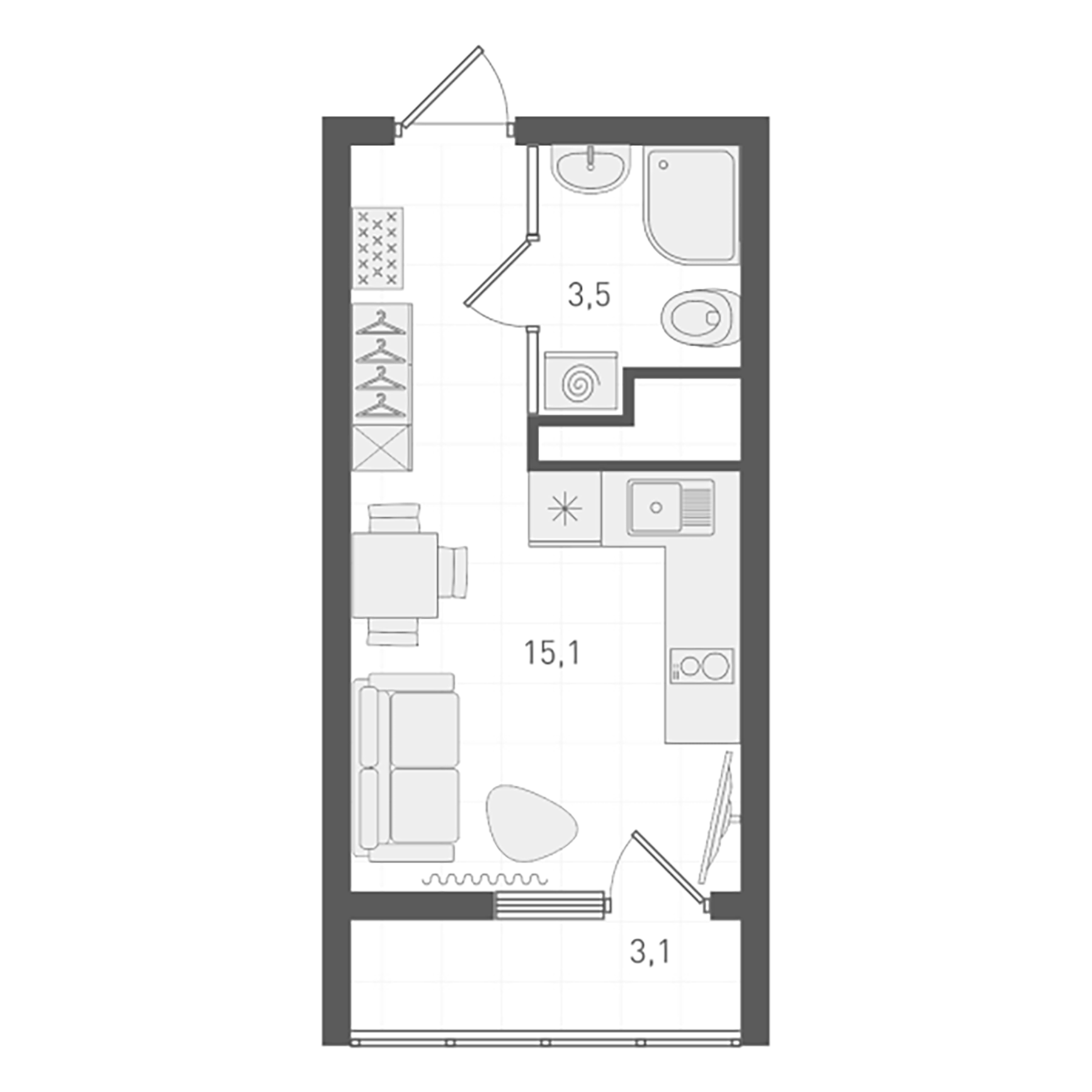 Планировка — Старт, Студия, 19 м²