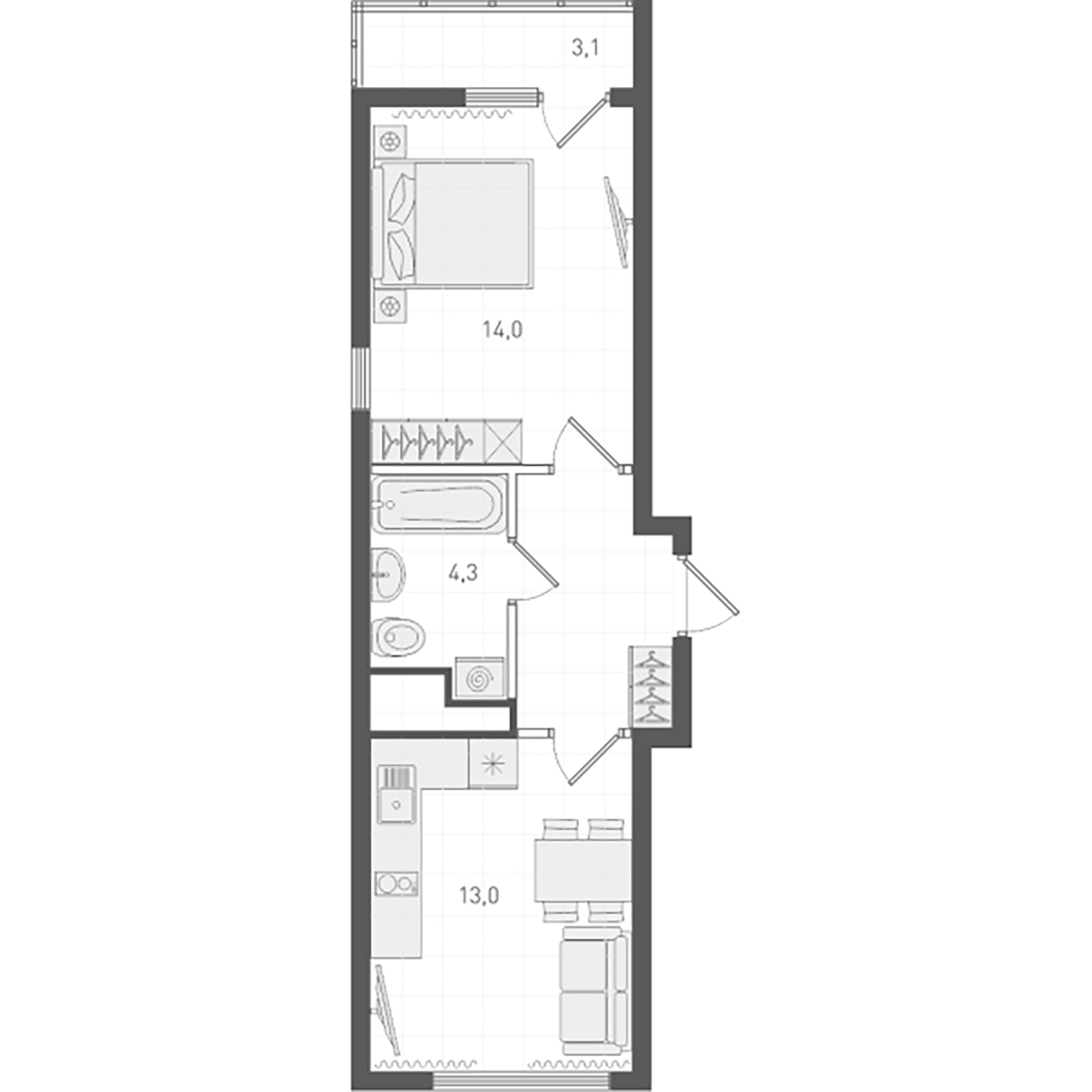 Планировка — Старт, 1-комн., 37 м²
