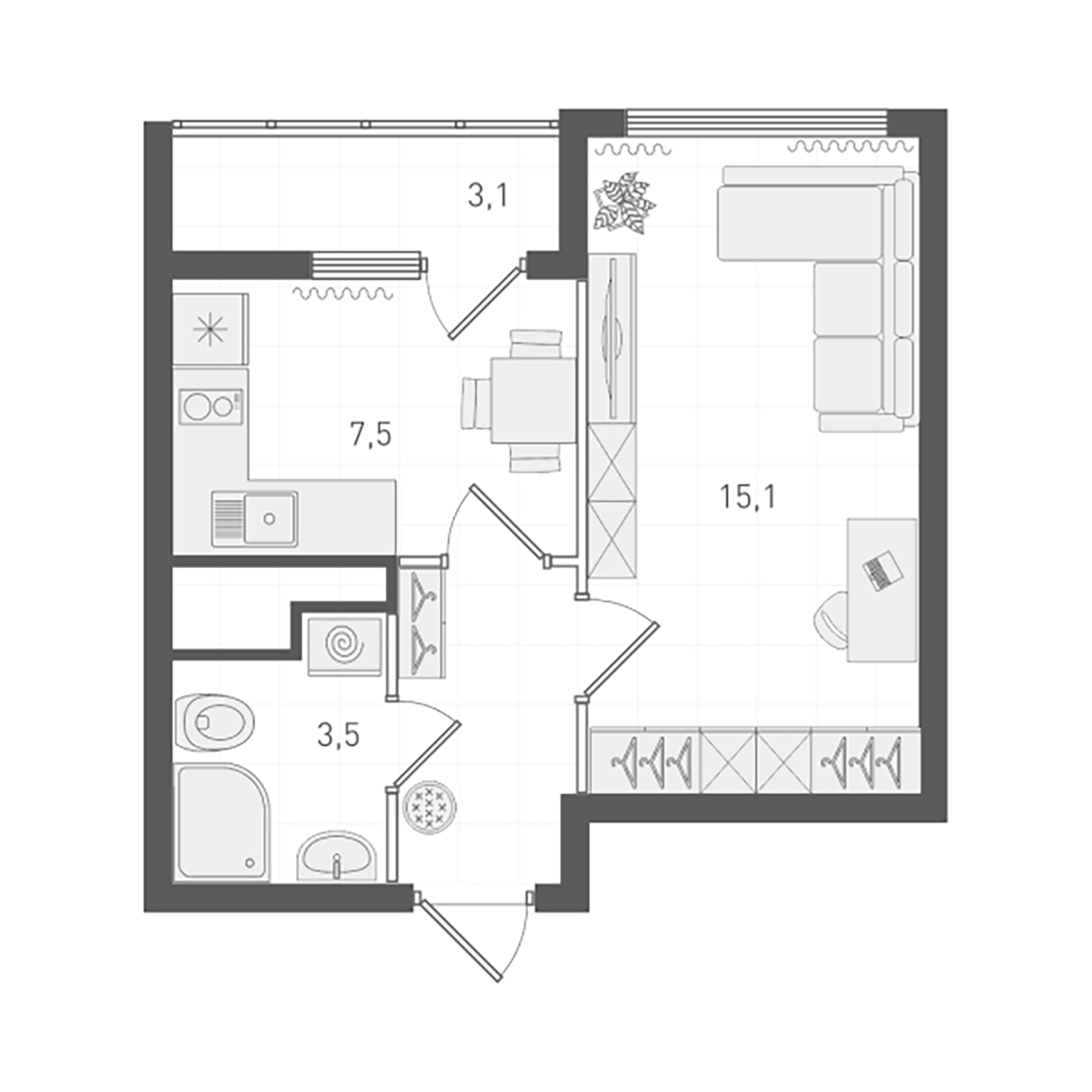 Планировка — Старт, 1-комн., 30 м²