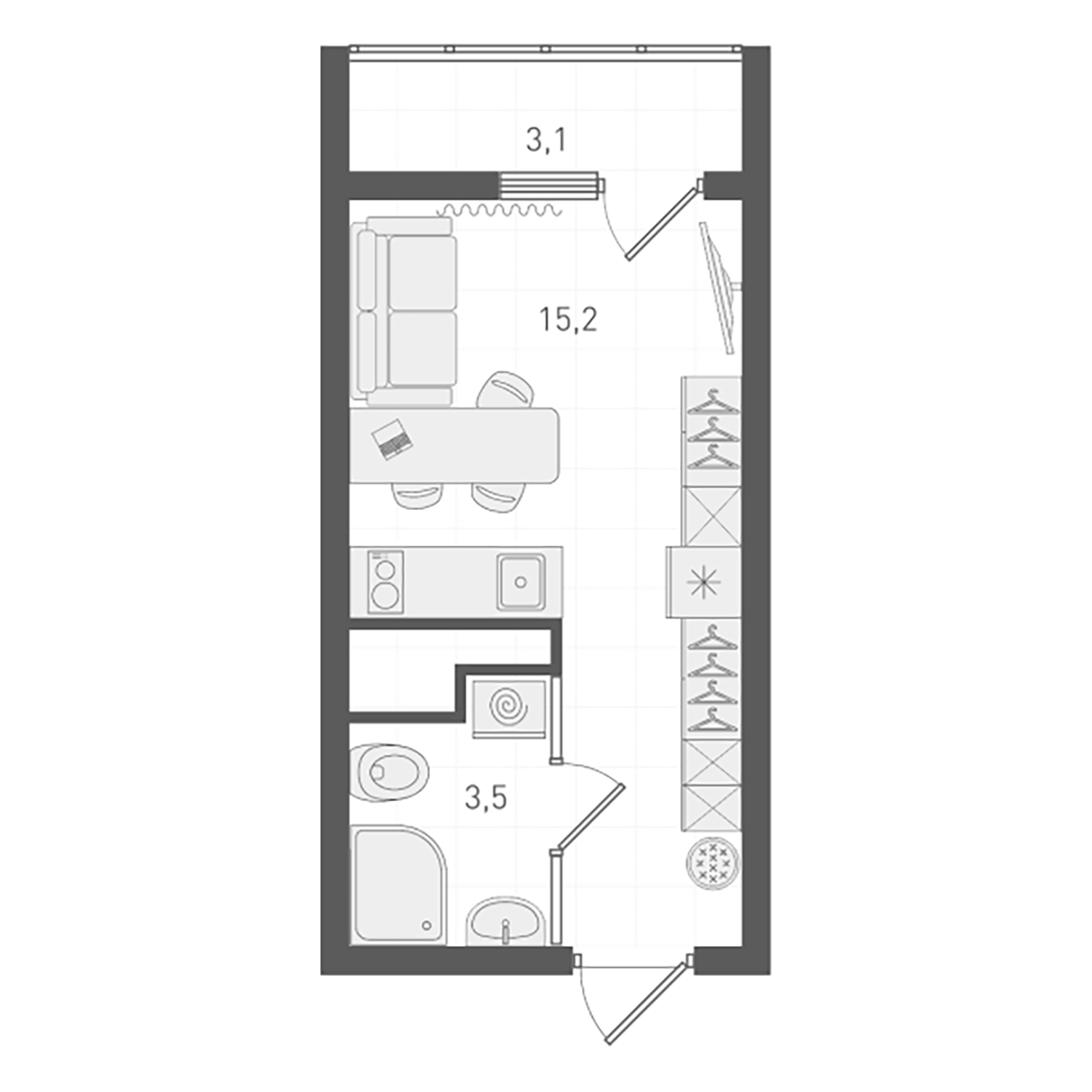 Планировка — Старт, Студия, 18 м²