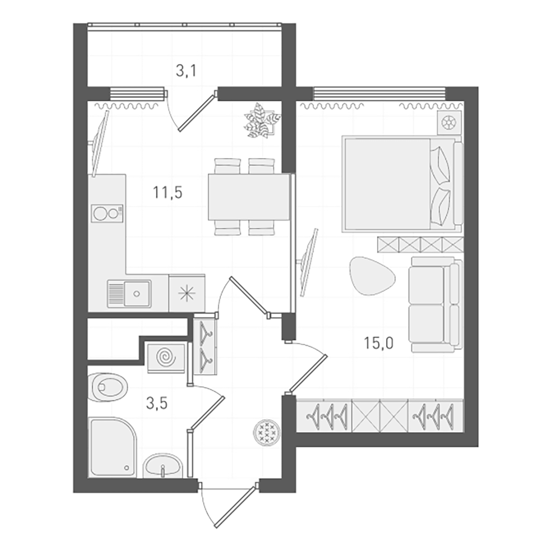 Планировка — Старт, 1-комн., 33 м²