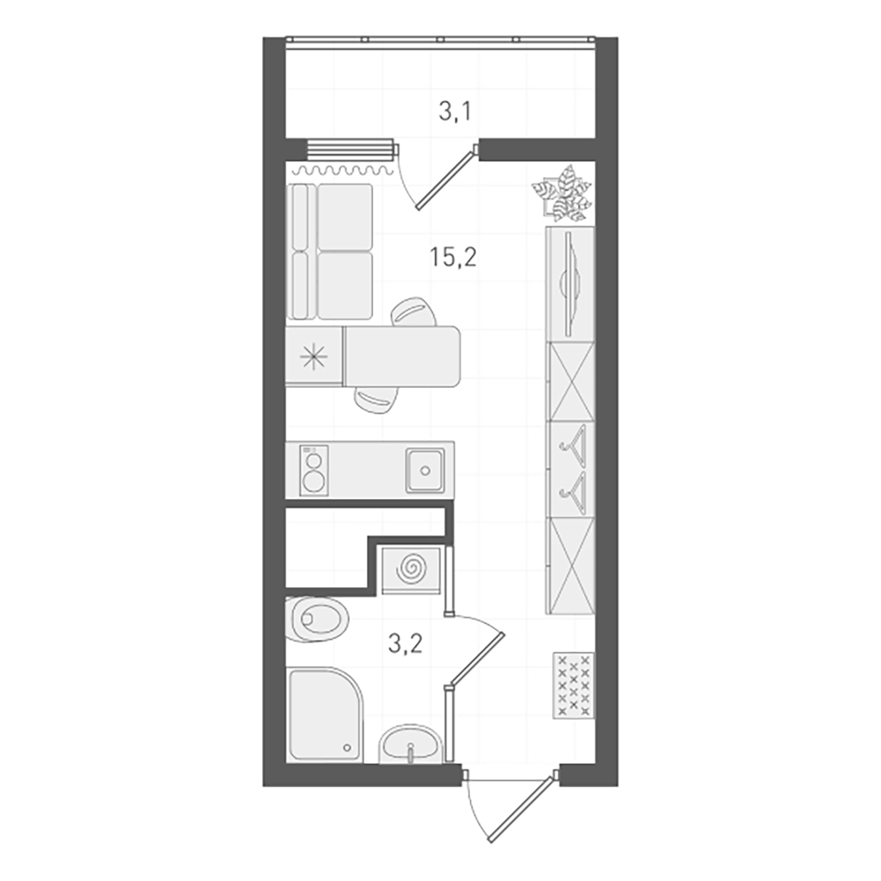 Планировка — Старт, Студия, 18 м²