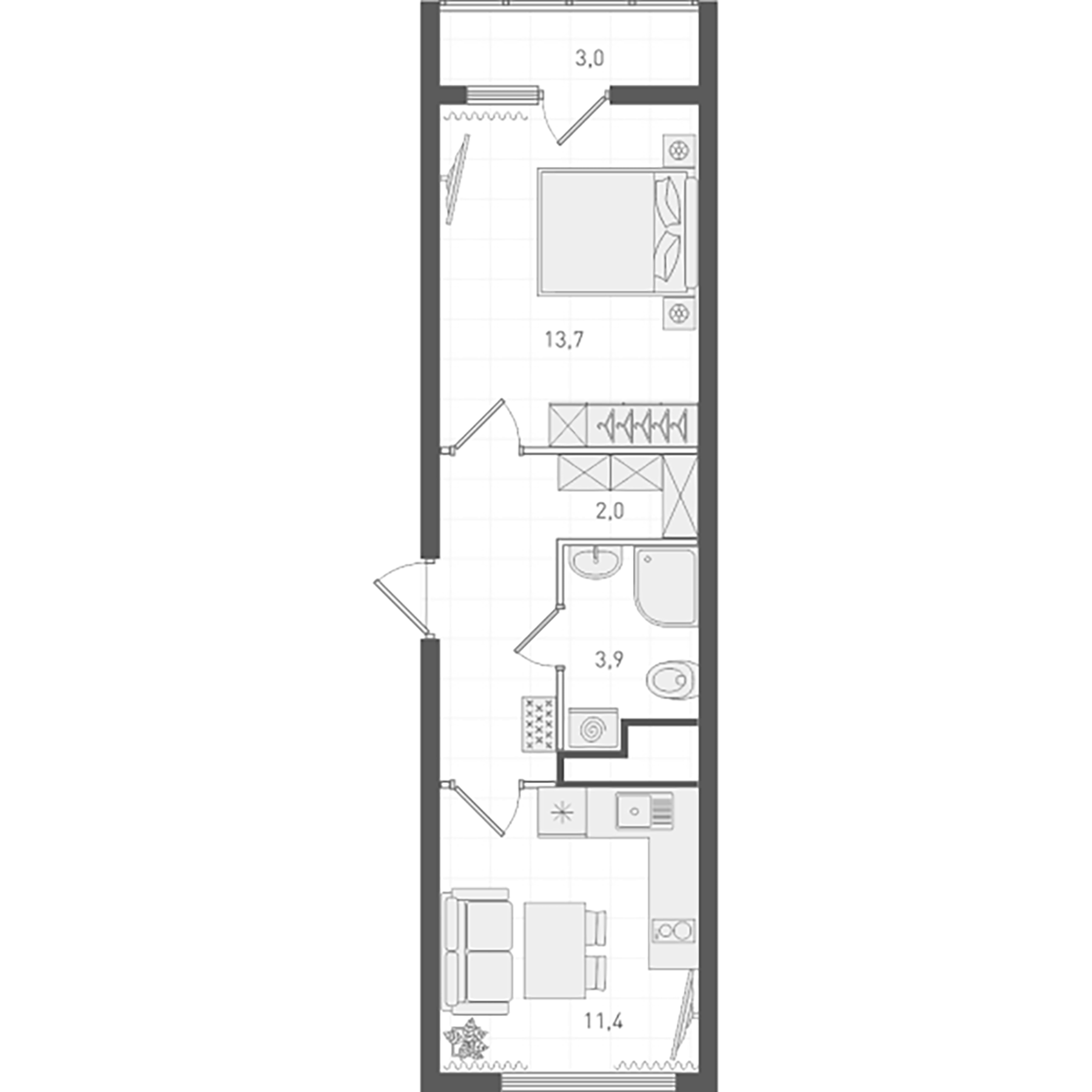Планировка — Старт, 1-комн., 37 м²