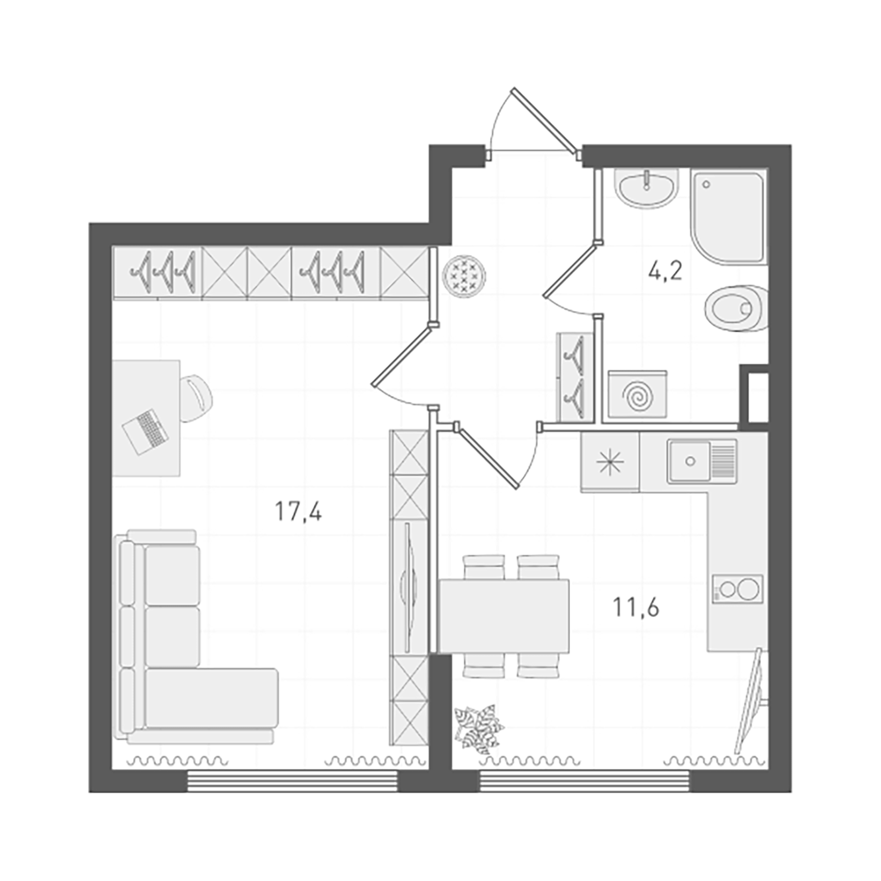 Планировка — Старт, 1-комн., 35 м²