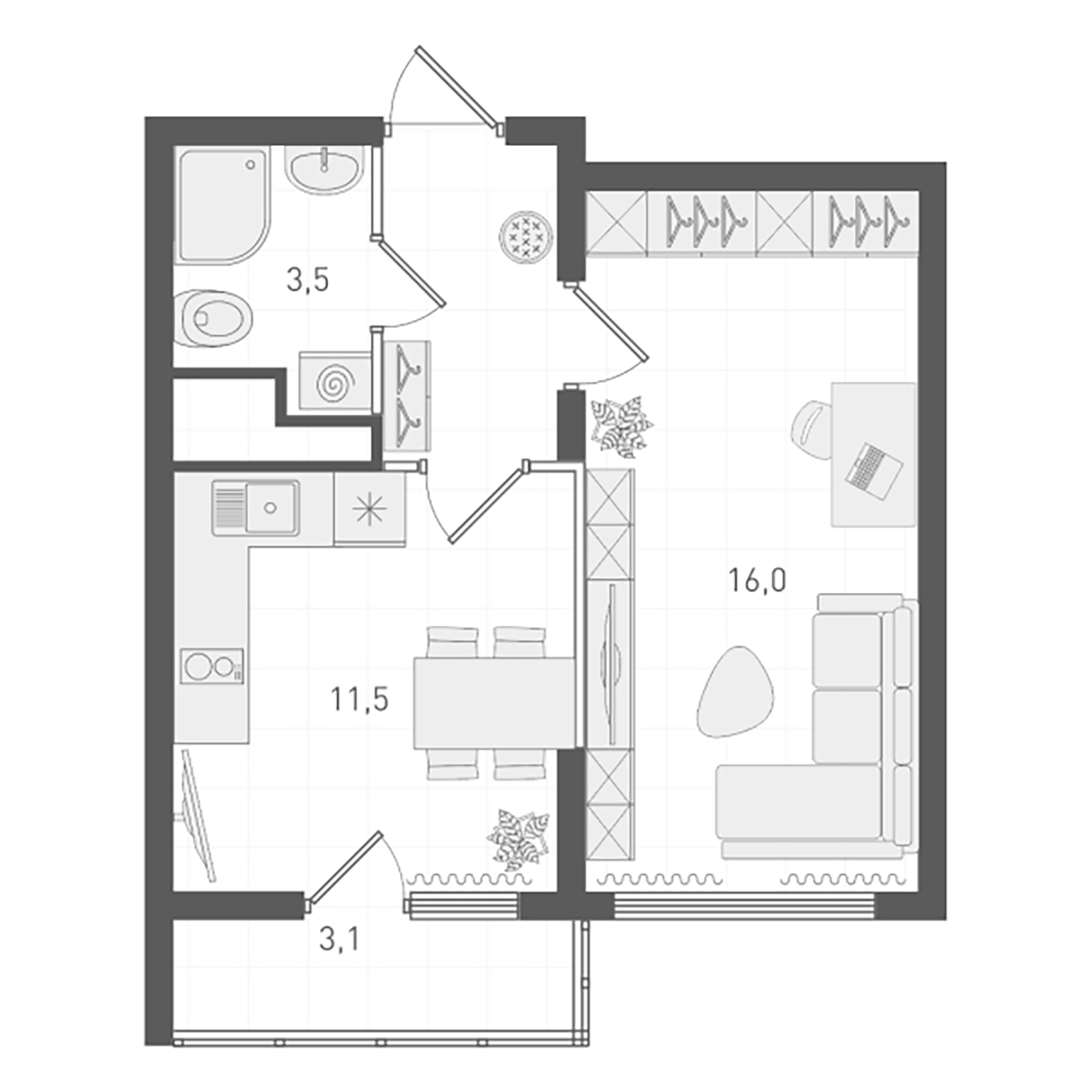Планировка — Старт, 1-комн., 34 м²