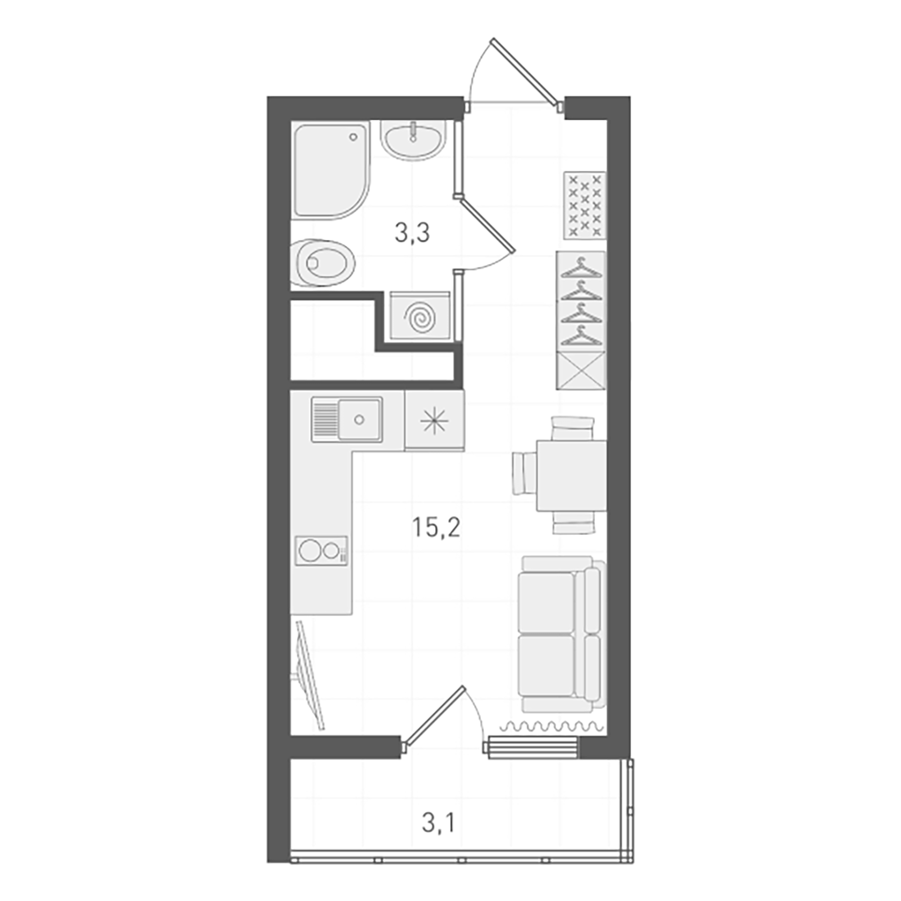 Планировка — Старт, Студия, 18 м²