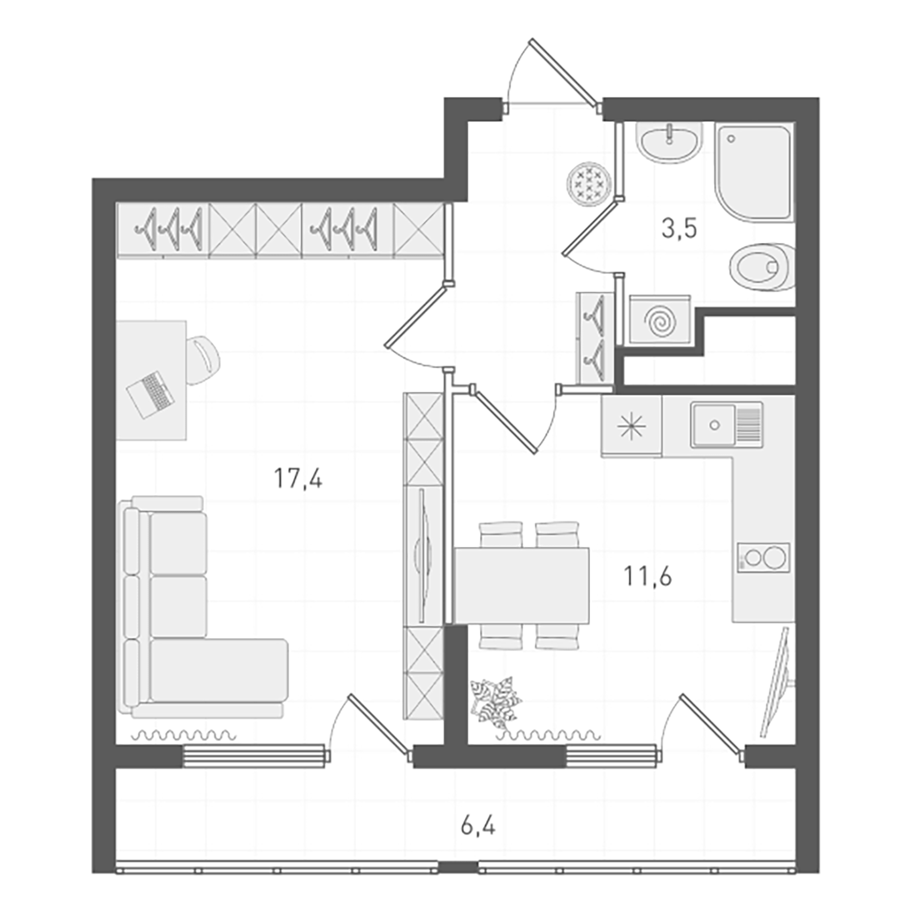 Планировка — Старт, 1-комн., 35 м²