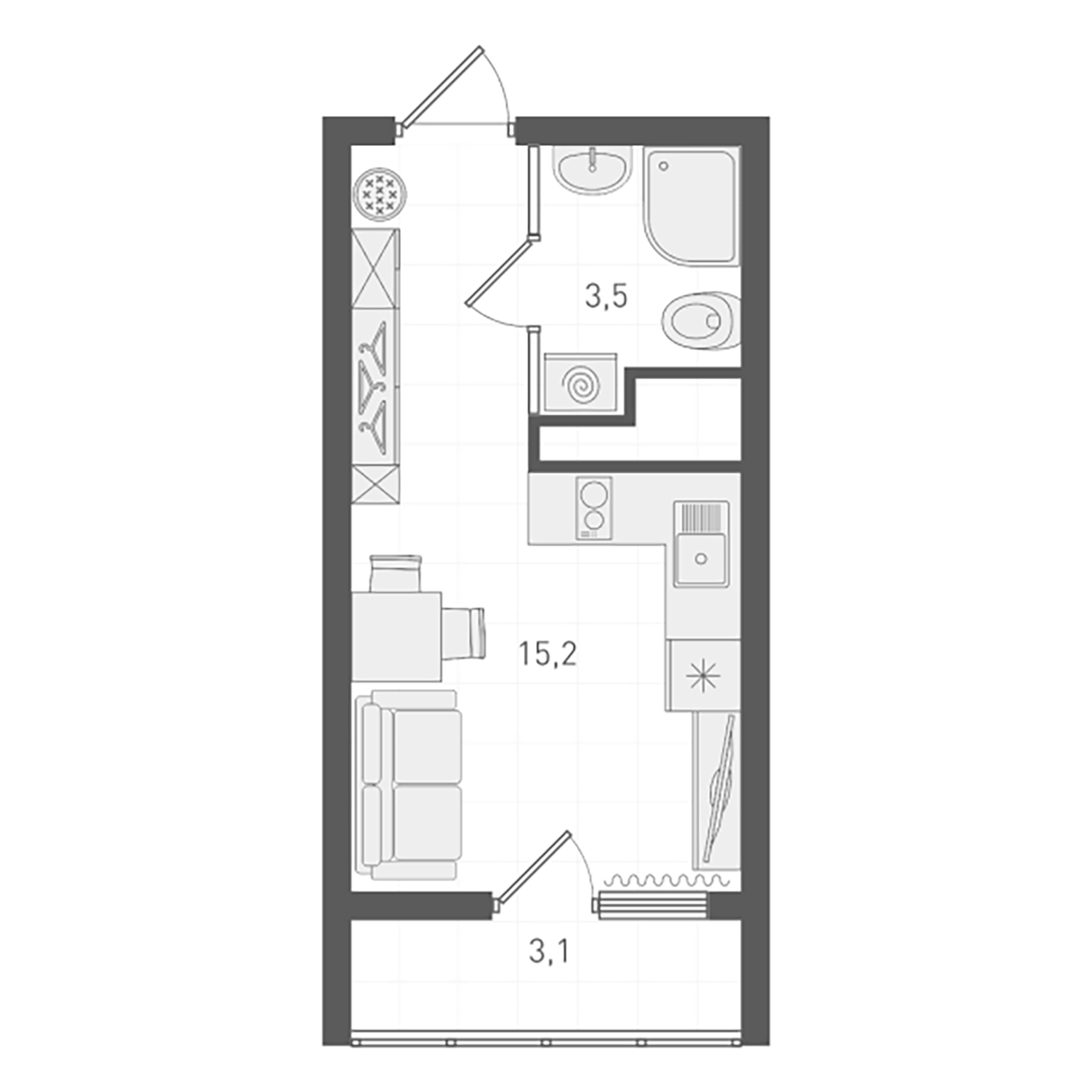 Планировка — Старт, Студия, 17 м²