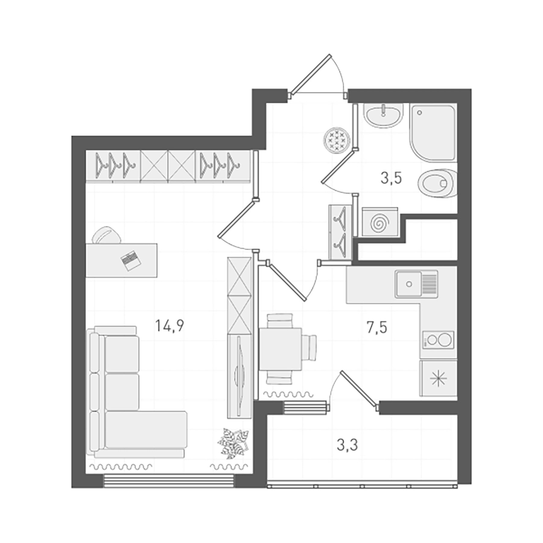 Планировка — Старт, 1-комн., 30 м²