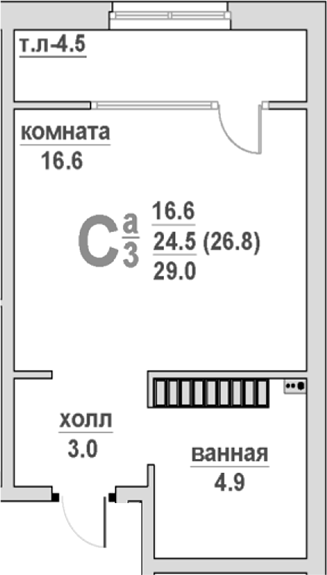Планировка — Гранд Успенский, Студия, 25 м²