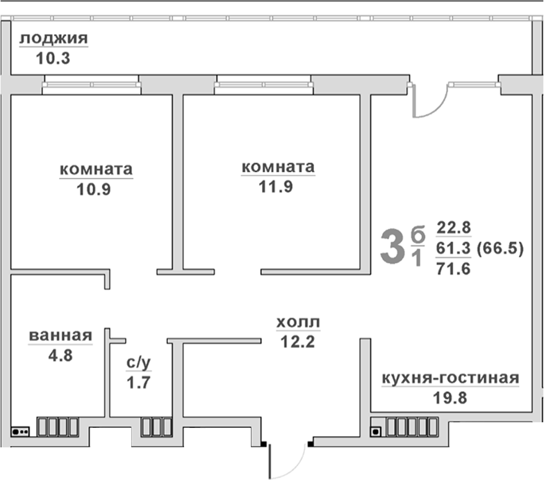 Планировка — Гранд Успенский, 2-комн., 61 м²
