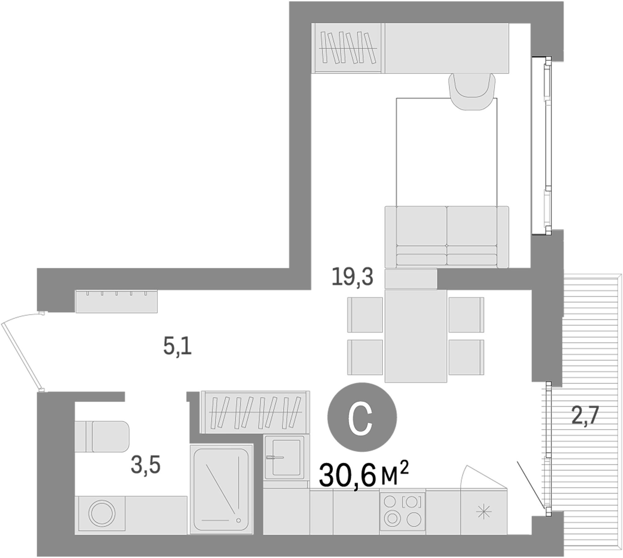 Планировка — Траектория, Студия, 28 м²