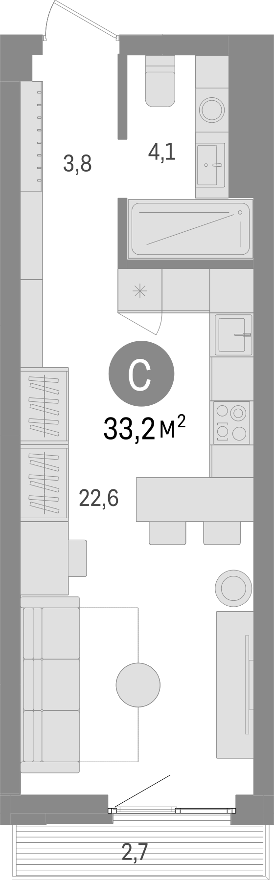 Планировка — Траектория, Студия, 31 м²