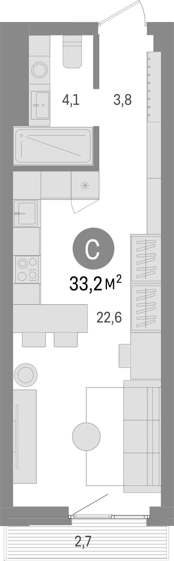 Планировка — Траектория, Студия, 31 м²