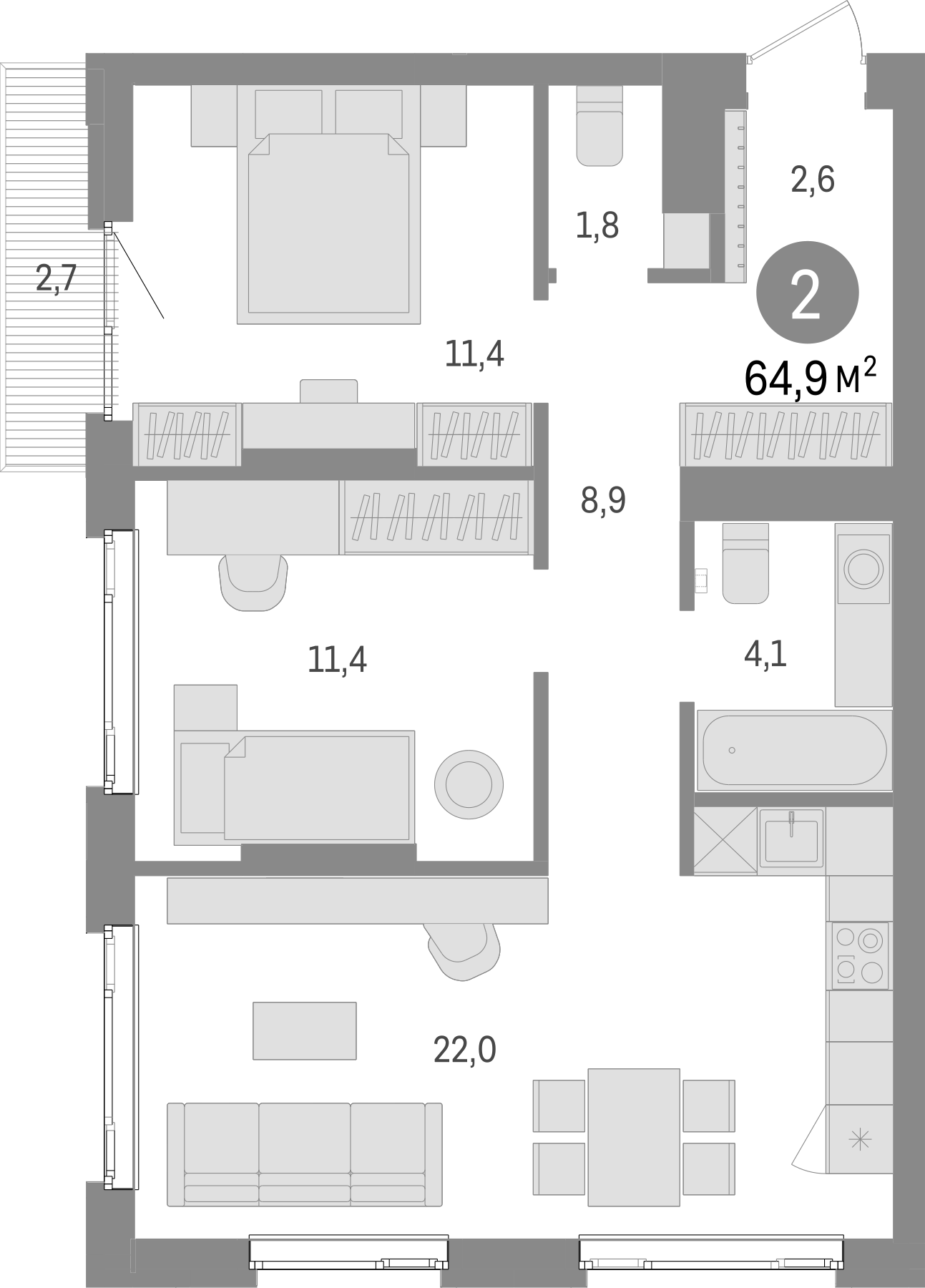 Планировка — Траектория, 2-комн., 62 м²