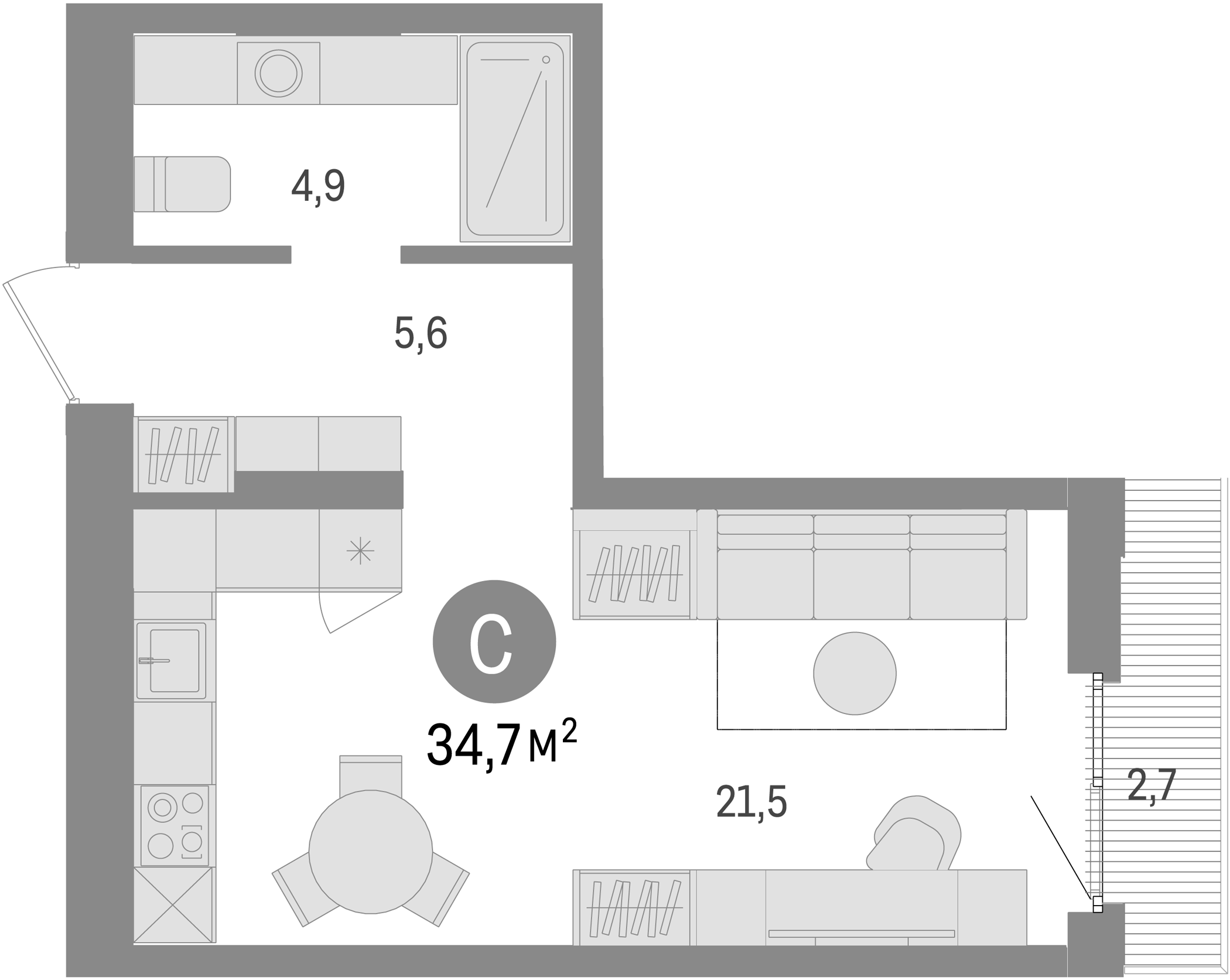 Планировка — Траектория, Студия, 32 м²
